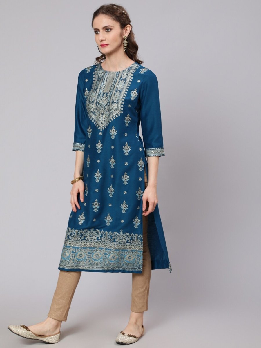Aks Ethnic Motifs Printed Round Neck Straight Kurta - Distacart