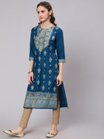 Thumbnail for Aks Ethnic Motifs Printed Round Neck Straight Kurta - Distacart