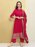 Thumbnail for Ode by House of Pataudi Women Pink Bandhani Kurta with Trousers & With Dupatta - Distacart