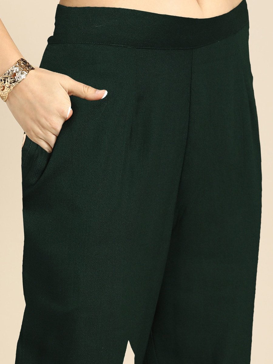 All About You Women Green & Gold-Toned Gotta Patti Kurta with Trousers & With Dupatta - Distacart