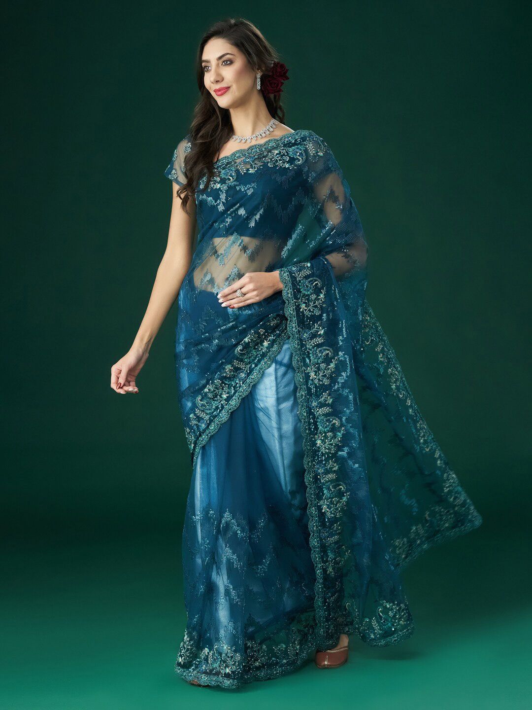 kasee Embellished Zari Sequinned Saree