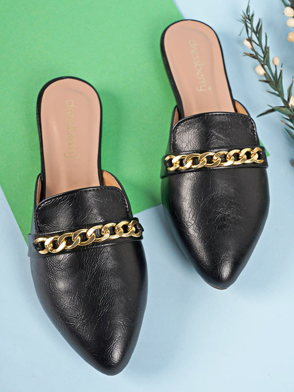 Buy DressBerry Women Black Gold Toned Embellished Pointed Toe
