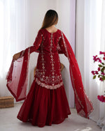 Thumbnail for Joban Fashion red Sharara Georgette Thread with Sequins work