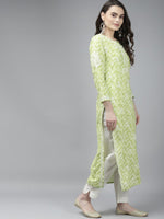 Thumbnail for ADA Women Green & White Floral Chikankari Cotton Handloom Kurta - Distacart