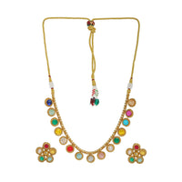 Thumbnail for Multi Colored Stone in Gold Choker with Earrings (Multi Color) - Ruby Raang - Distacart