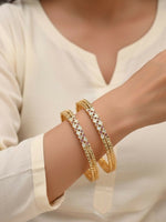 Thumbnail for NVR Women Set of 2 Gold Plated CZ Stone Bangle - Distacart