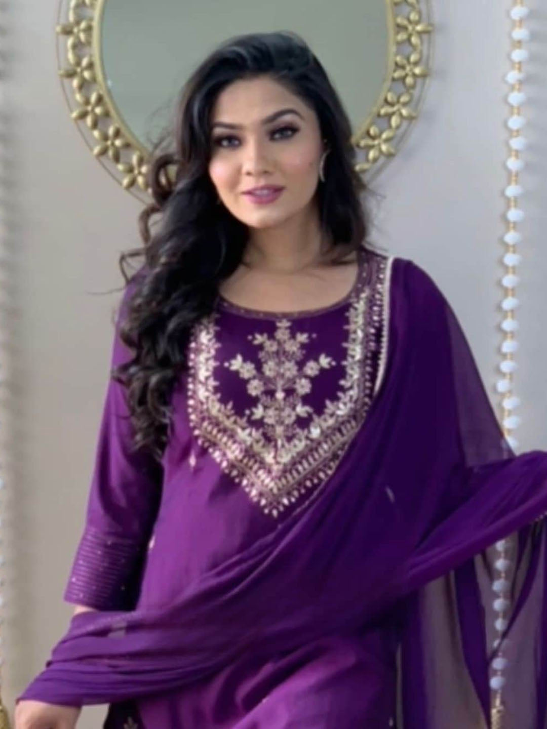 Kalini Ethnic Motifs Embroidered Thread Work Detail Straight Kurta & Trousers With Dupatta - Distacart