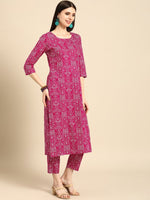 Thumbnail for Anouk Women Pink & White Bandhani Printed Pure Cotton Kurta with Trousers - Distacart