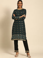 Thumbnail for All About You Women Black & Gold-Toned Floral Printed Regular Kurta with Trousers - Distacart