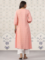 Thumbnail for Ode by House of Pataudi Ethnic Motif Printed Tie Up Neck A-Line Kurta With Trousers - Distacart