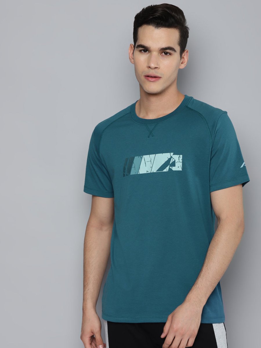Alcis Men Teal Printed Slim Fit Running T-shirt - Distacart
