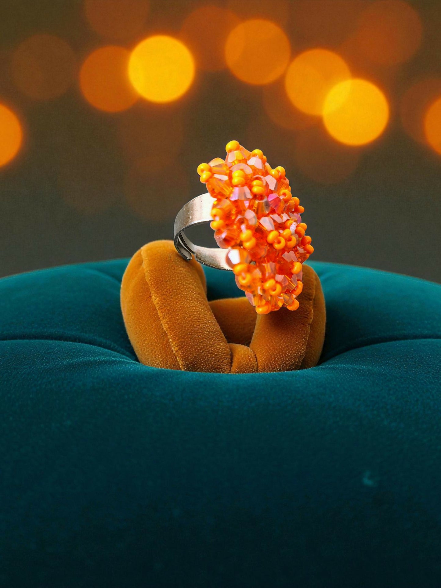 Inhanns Rang-E-Roshan Adjustable Ring – Handmade Crystal Statement Ring - Orange - Distacart