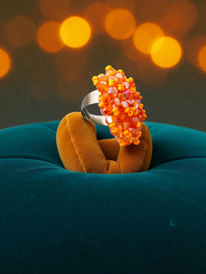 Inhanns Rang-E-Roshan Adjustable Ring – Handmade Crystal Statement Ring - Orange - Distacart