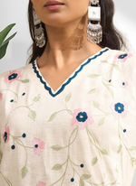 Thumbnail for Joban Fashion Cream Linen Embroidered Readymade Long Kurta With Pant - Distacart