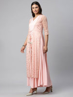 Thumbnail for Ahalyaa Women Pink Crepe & Net Foil Print Dress - Distacart