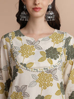 Thumbnail for Anouk Off White Floral Printed Gotta Patti Detail Pure Cotton Straight Kurta With Trouser