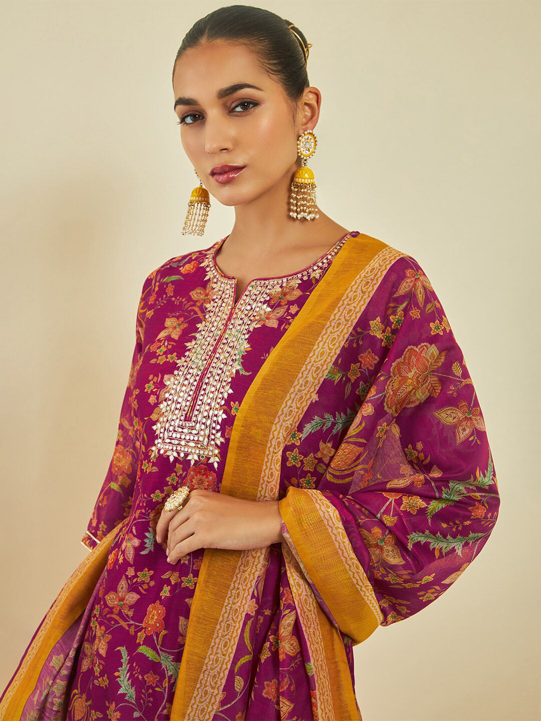 Soch Floral Printed Sequinned Kurta & Trousers With Dupatta - Distacart