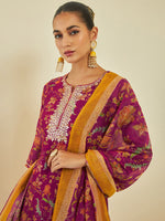 Thumbnail for Soch Floral Printed Sequinned Kurta & Trousers With Dupatta - Distacart