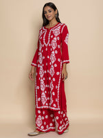 Thumbnail for HOUSE OF KARI Floral Embroidered Chikankari Cotton A-Line Kurta - Distacart