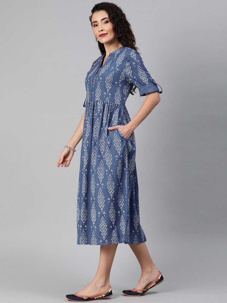 Anouk Women Blue & Grey Printed A-Line Fusion Kurta