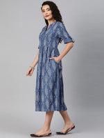 Thumbnail for Anouk Women Blue & Grey Printed A-Line Fusion Kurta