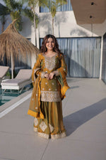 Thumbnail for Teeya Creation Womens New Fendi Chiffon With Zari Sequins Coding Embroidered Work Kurta Set - Dista