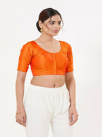 Thumbnail for Joban Fashion Orange Taffeta Silk Elbow Sleeveless Front Open Blouse