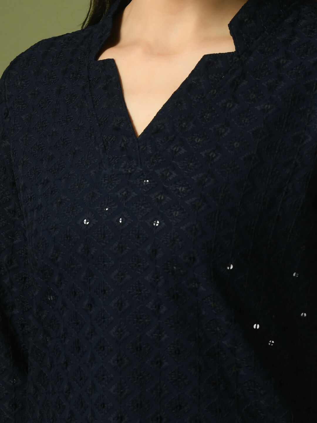 Myshka Women's Navy Blue Embellished Cotton Regular Party Tunic - Distacart