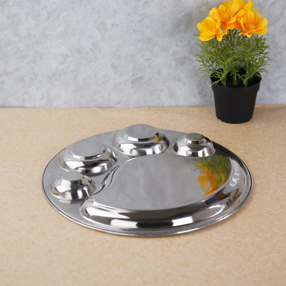 Sumeet Stainless Steel Round 5 in 1 Compartment Lunch/Dinner Plate - Big - Dista