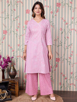 Thumbnail for Ode by House of Pataudi Floral Printed Regular Pure Cotton Kurta with Trousers - Distacart