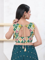 Thumbnail for Joban Fashion Green Bandhani Sleeveless Back Open Blouse