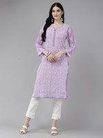 Thumbnail for ADA Women Purple & White Ethnic Motifs Embroidered Chikankari Georgette Kurta - Distacart