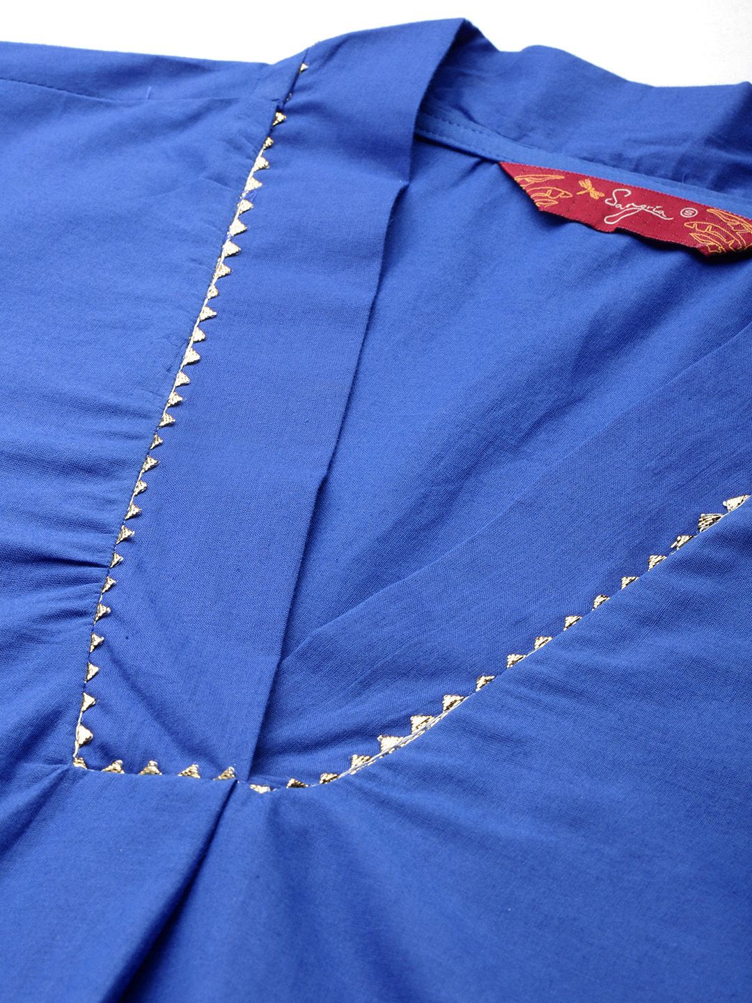 Sangria Floral Foil Printed Gota Patti Detailed A-Line Kurta - Distacart