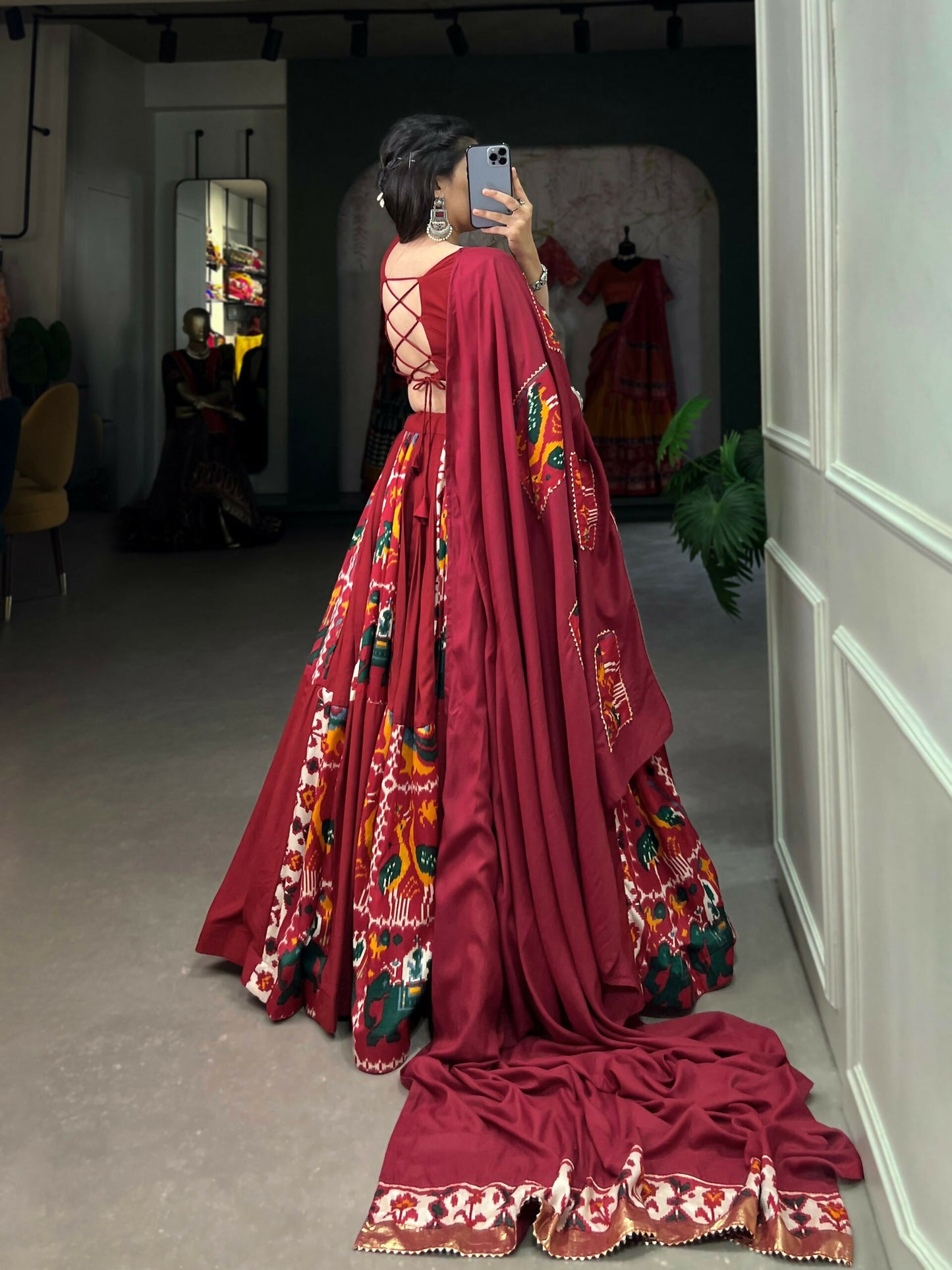 Vastranavya Navaratri Special Rayon with Printed Silk Lehenga with Stitched Choli - Mustard - Distacart