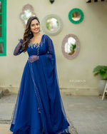 Thumbnail for Preksha Creation Women Blue Georgette Anarkali Gown With Work Dupatta With Lace - Blue - Distacart