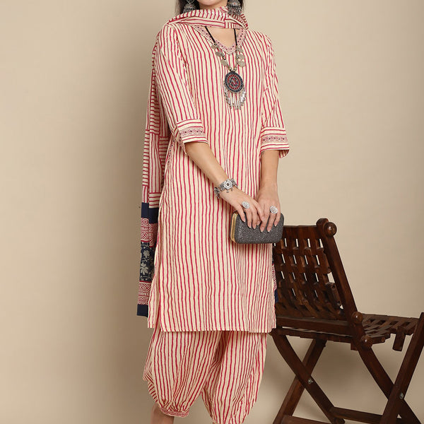 Kalini Striped Pure Cotton Kurta with Harem Pants & With Dupatta - Distacart