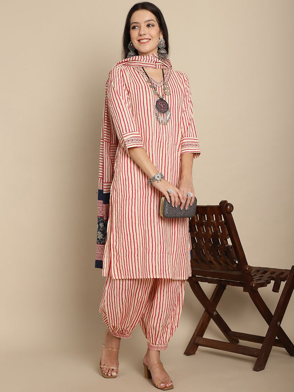 Kalini Striped Pure Cotton Kurta with Harem Pants & With Dupatta - Distacart