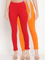 Thumbnail for TAG 7 Set Of 2 Red & Orange Solid Leggings - Distacart