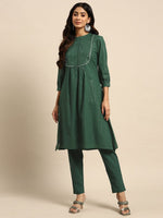 Thumbnail for All About You Striped Pleated Sequinned Pure Cotton Kurta with Trousers - Distacart