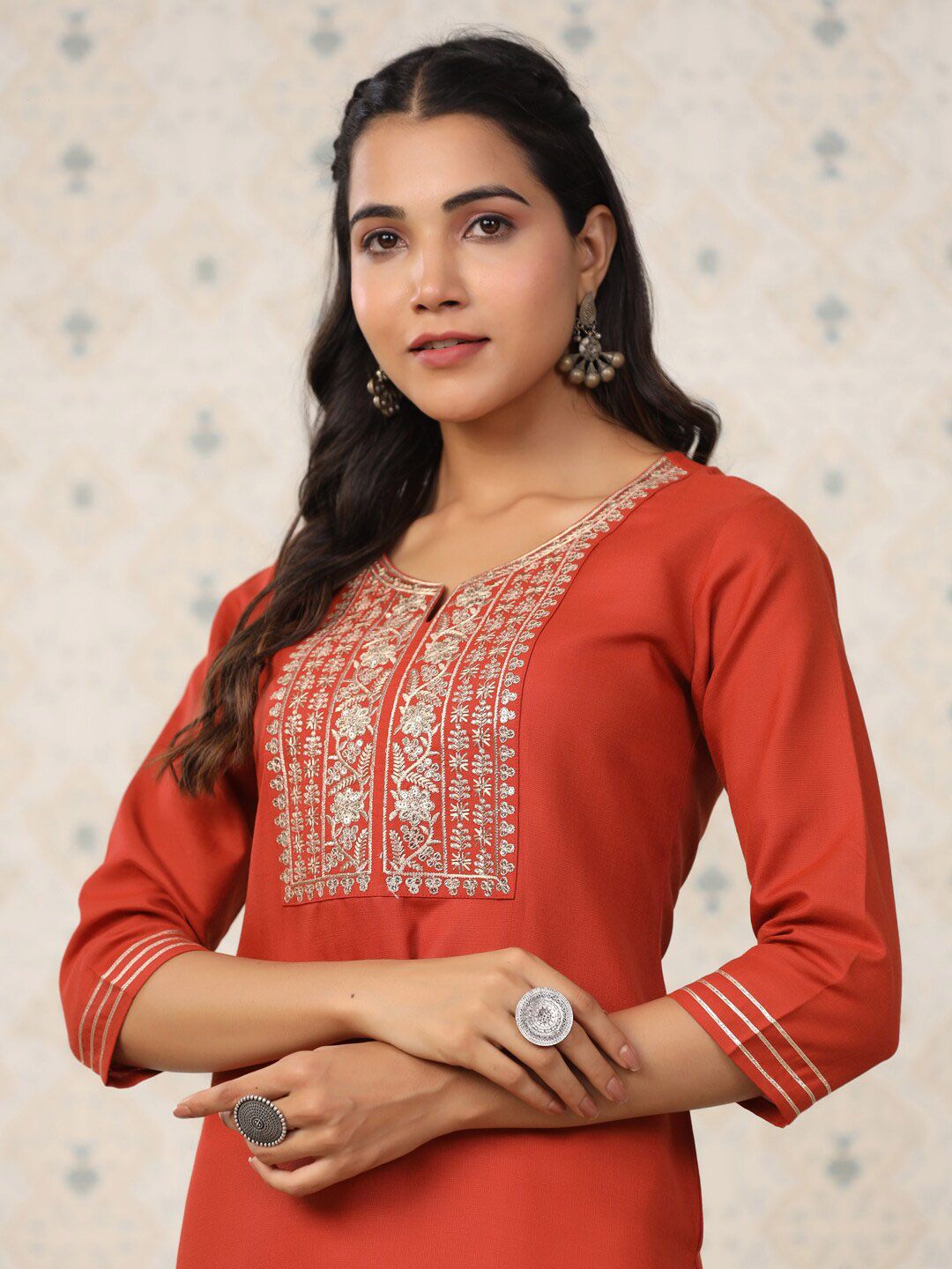 Ode by House of Pataudi Ethnic Motifs Embroidered Straight Kurta - Distacart