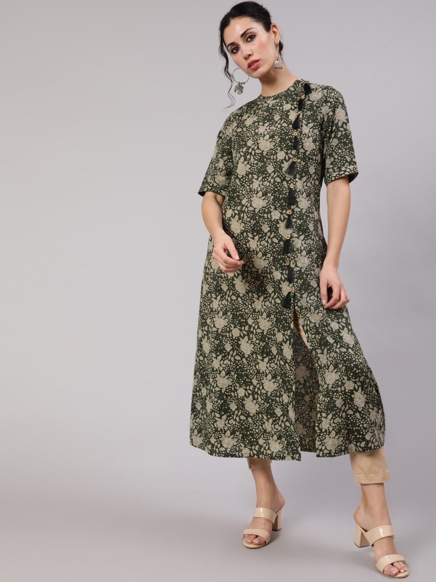 Aks Floral Printed Cotton A-Line Kurta - Distacart