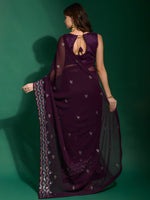 Thumbnail for Anouk Purple & Blue Embellished Sequinned Saree - Distacart