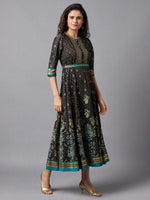 Thumbnail for AURELIA Women Black & Gold-Toned Embellished A-Line Midi Dress