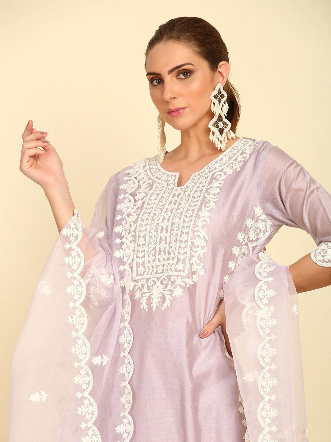 Soch Ethnic Motifs Yoke Design Thread Work Kurta with Trousers & Dupatta - Distacart