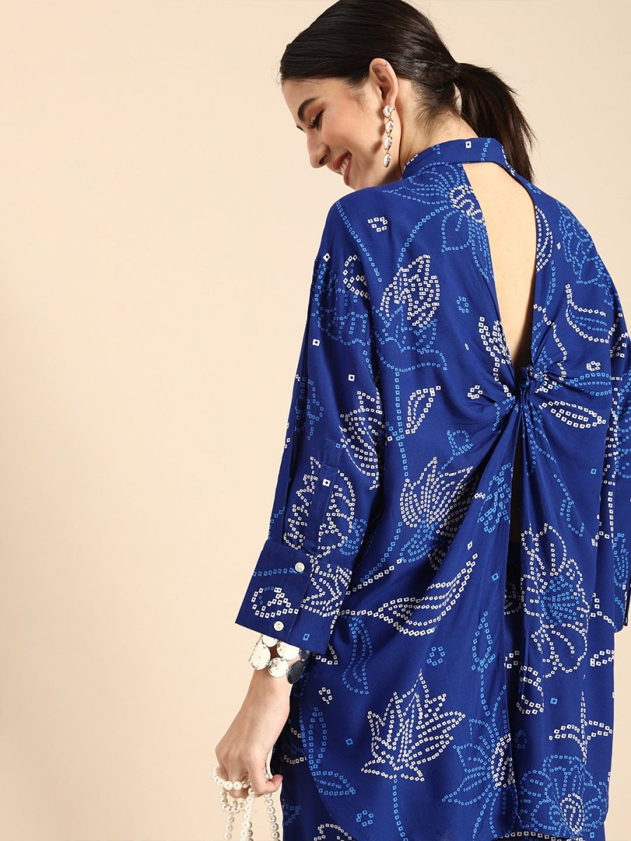 Anouk Women Blue Bandhani Printed Kurti with Trousers - Distacart