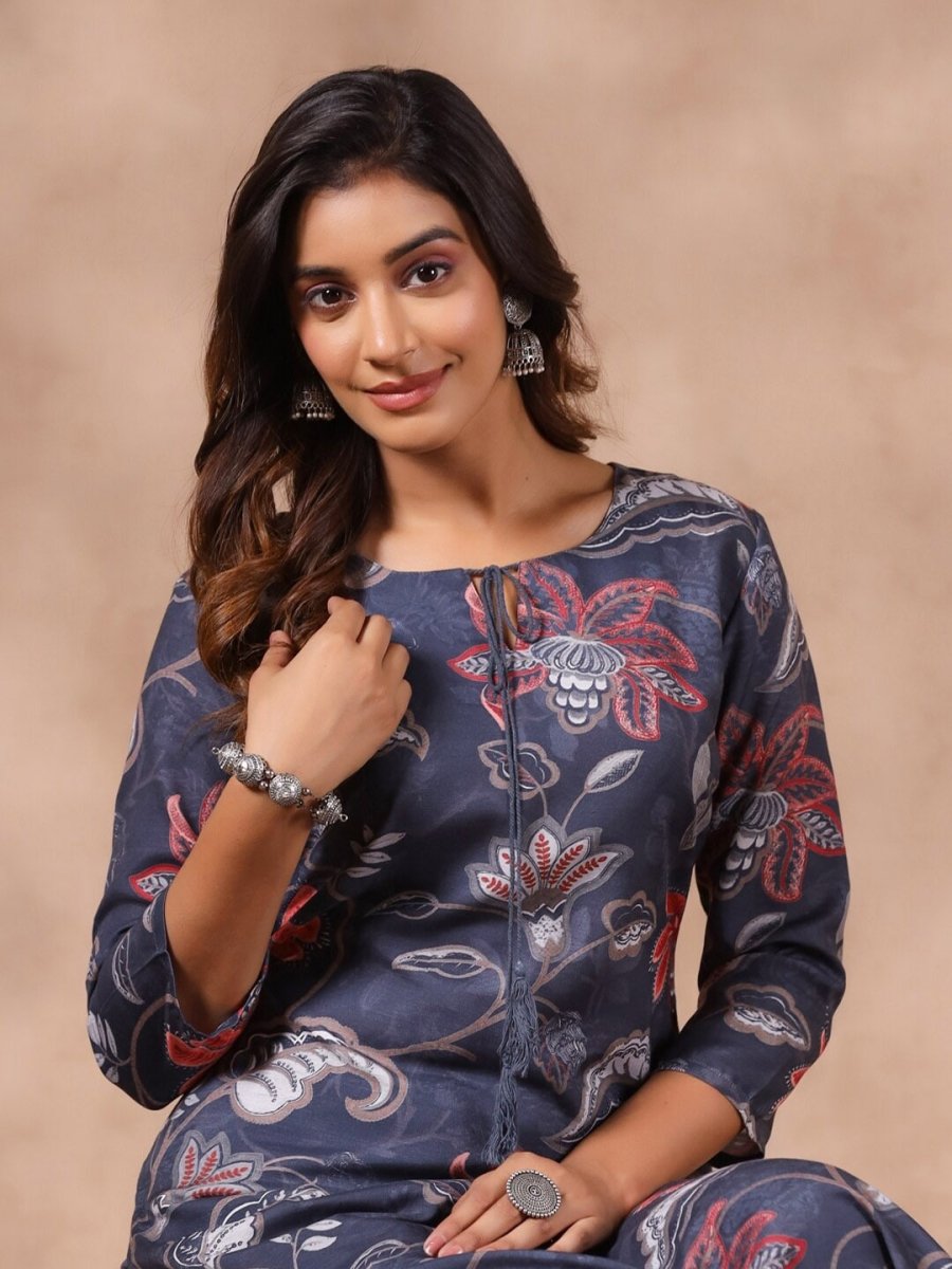 Anubhutee Tie Up Neck Floral Printed Kurta - Distacart