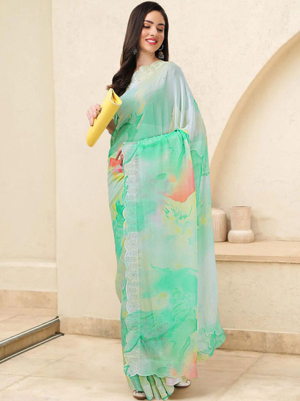 Mitera Tie and Dye Beads and Stones Poly Chiffon Ready to Wear Saree