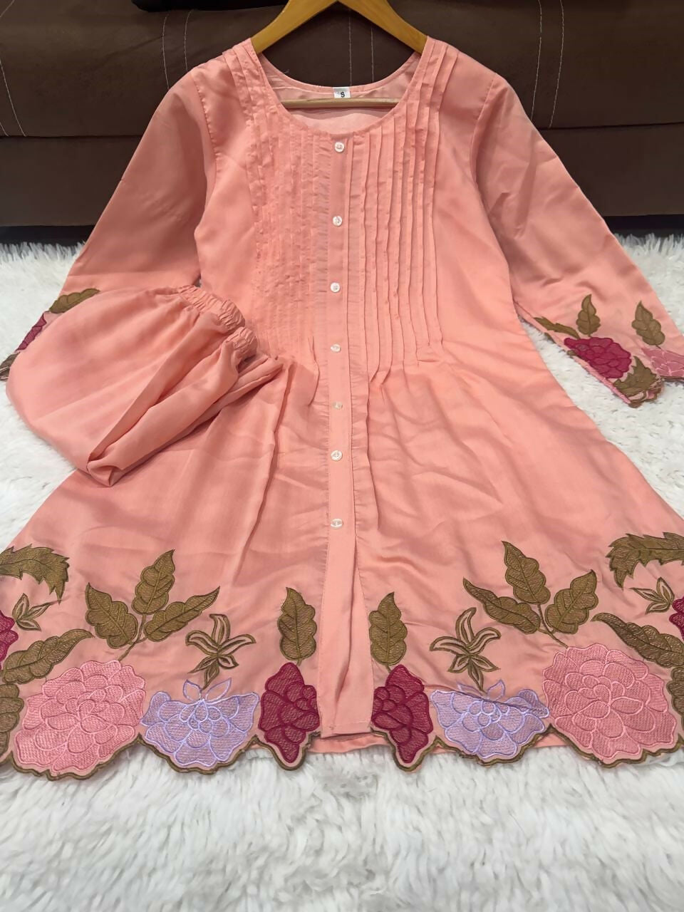 Teeya Creation Women's Lavender Embroidered Kurti Set - Dista