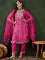 Thumbnail for Sangria Embroidered Kurta & Trouser With Dupatta