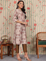 Thumbnail for Ode by House of Pataudi Floral Printed Regular Chanderi Silk Straight Kurta With Trousers - Distacart